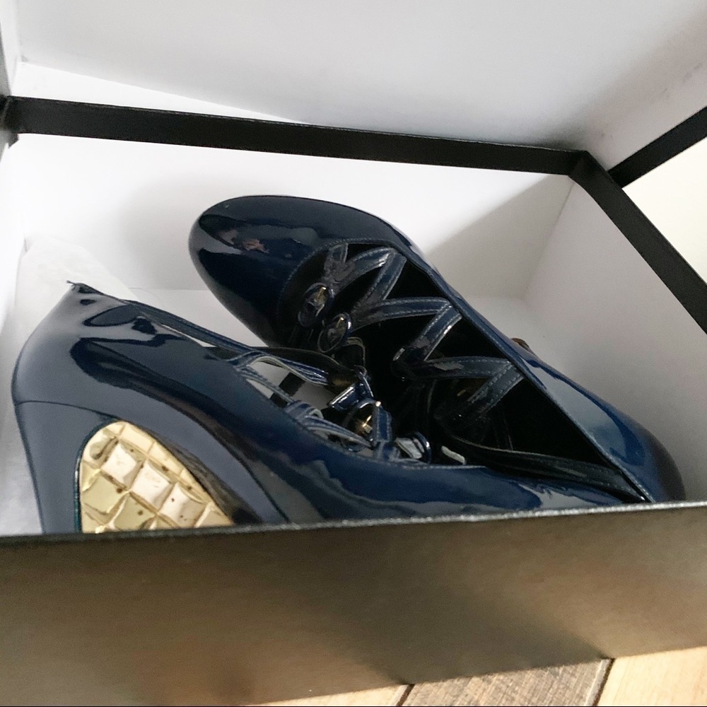 Chanel Blue & Gold Strappy Mary Janes - Picture 15 of 16
